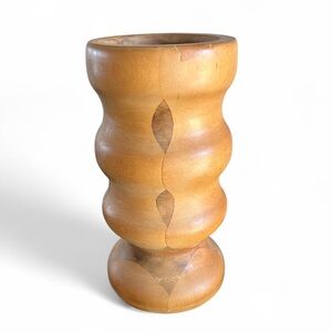 Turned Wood Candleholder Chunky Vintage 1970s Rustic Wooden Lodge Beach Style